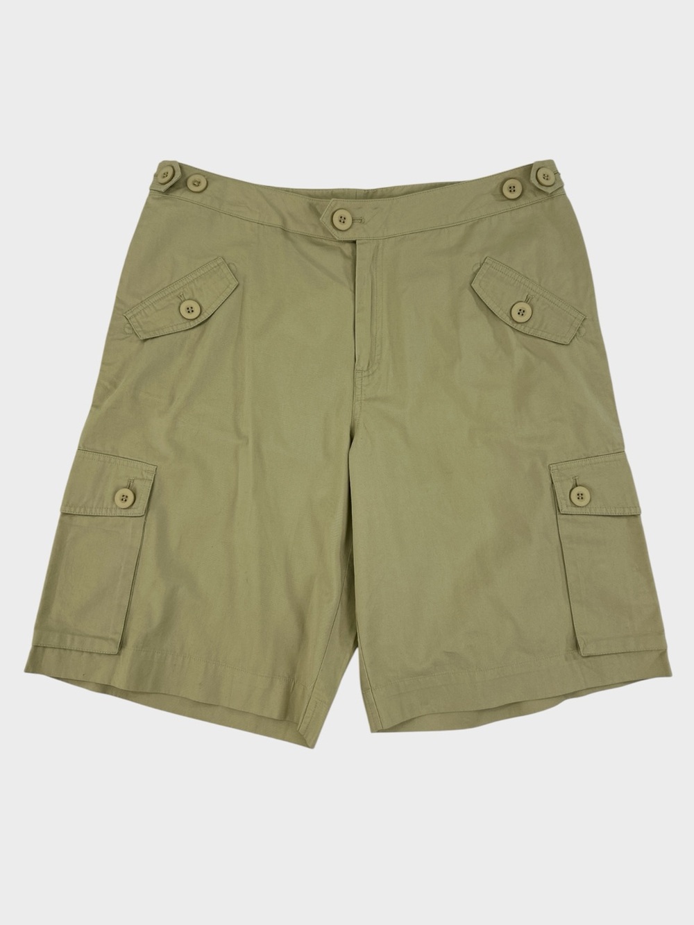 Garnet Hill Cotton Cargo Bermuda Shorts Side Tab Khaki Field Utility Gorpcore 12
